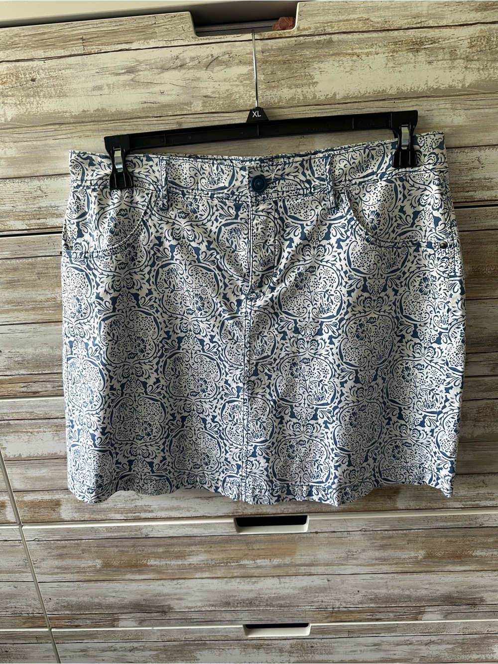 ✨ DressBarn Blue White Floral Print Skort Size 10 Stretch Cotton